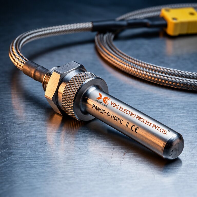Yog Electro industrial temperature sensor with braided thermocouple cable