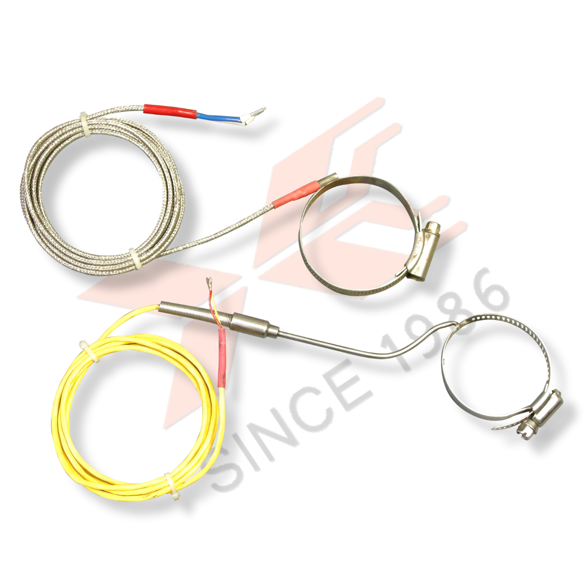Jubilee-clip thermocouple mounted for pipe-surface temperature measurement